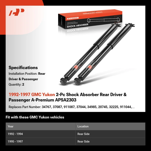 1992-1997 GMC Yukon 2-Pc Shock Absorber Rear Driver & Passenger A-Premium APSA2303