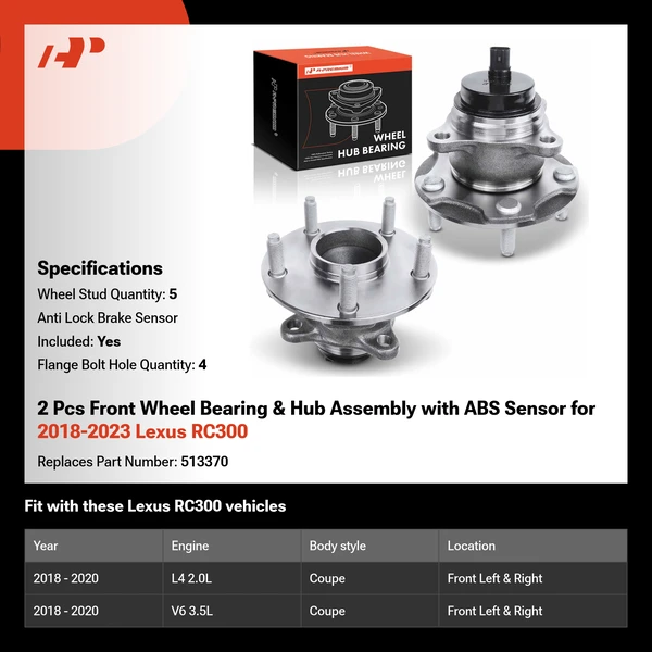 2 Pcs Front Wheel Bearing & Hub Assembly with ABS Sensor for 2018-2023 Lexus RC300