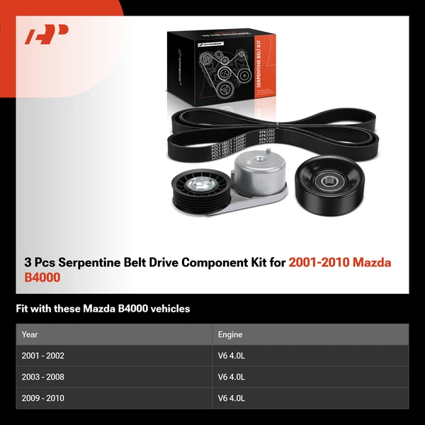 3 Pcs Serpentine Belt Drive Component Kit for 2001-2010 Mazda B4000