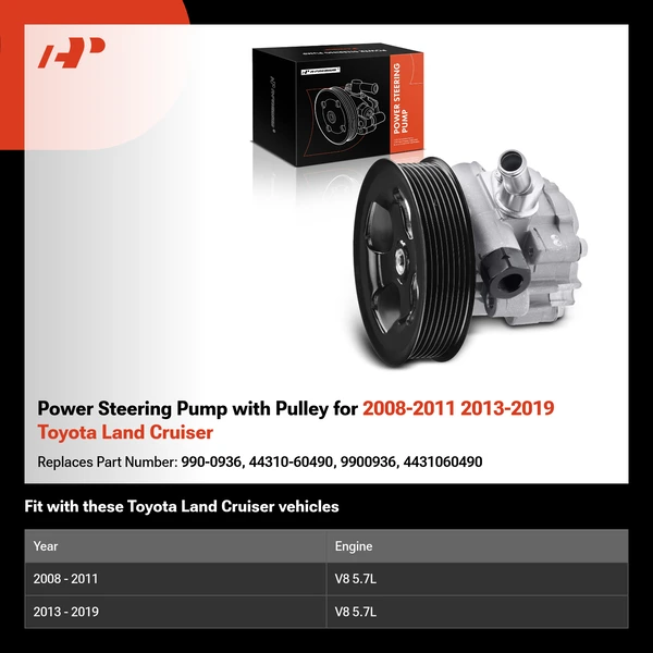 Power Steering Pump with Pulley for 2008-2011 2013-2019 Toyota Land Cruiser