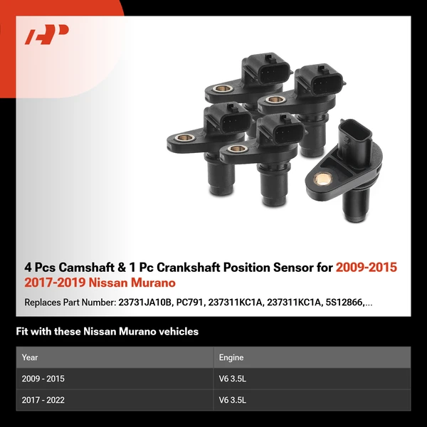 4 Pcs Camshaft & 1 Pc Crankshaft Position Sensor for 2009-2015 2017-2019 Nissan Murano