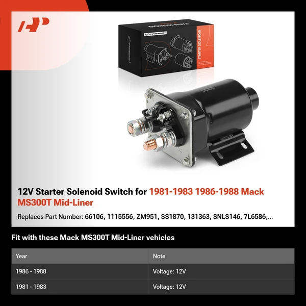 12V Starter Solenoid Switch for 1981-1983 1986-1988 Mack MS300T Mid-Liner