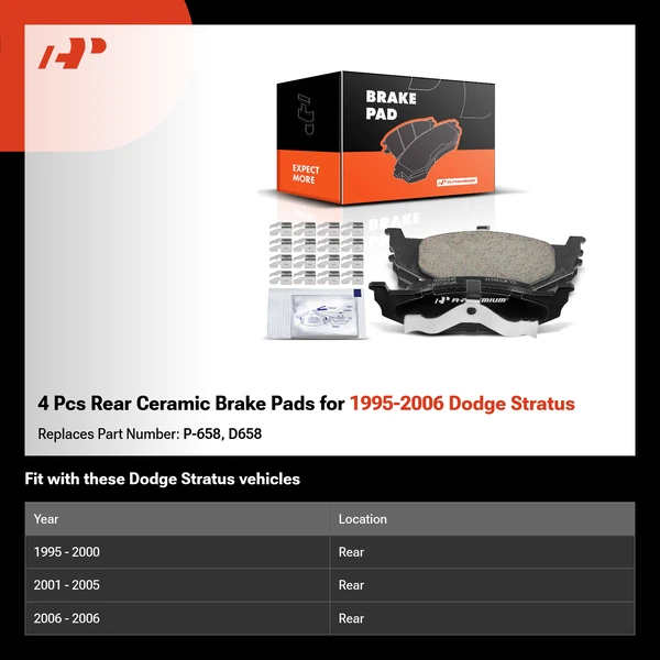 4 Pcs Rear Ceramic Brake Pads for 1995-2006 Dodge Stratus