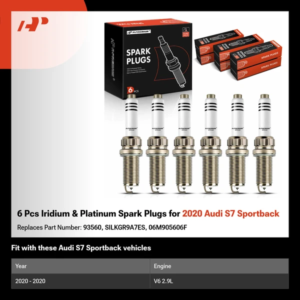 6 Pcs Iridium & Platinum Spark Plugs for 2020 Audi S7 Sportback