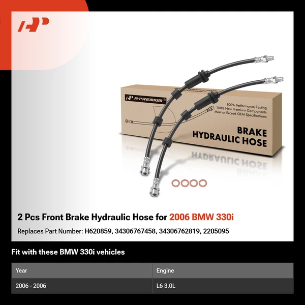 2 Pcs Front Brake Hydraulic Hose for 2006 BMW 330i