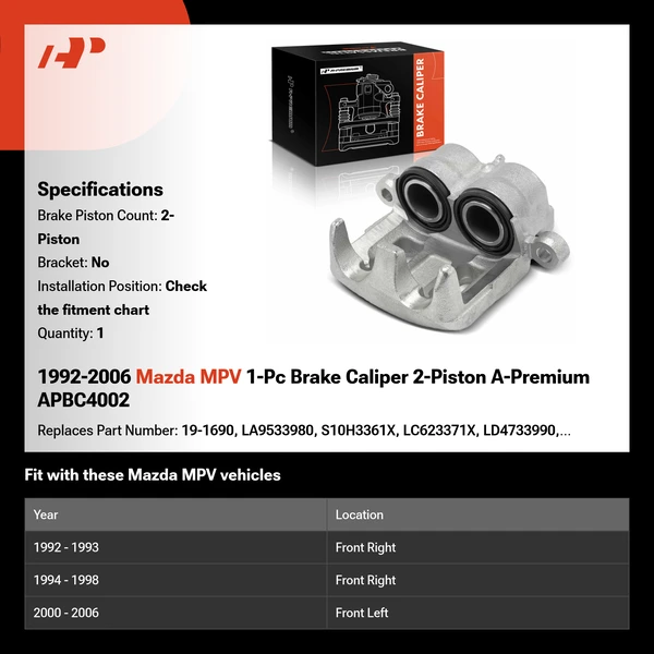 1992-2006 Mazda MPV 1-Pc Brake Caliper 2-Piston A-Premium APBC4002