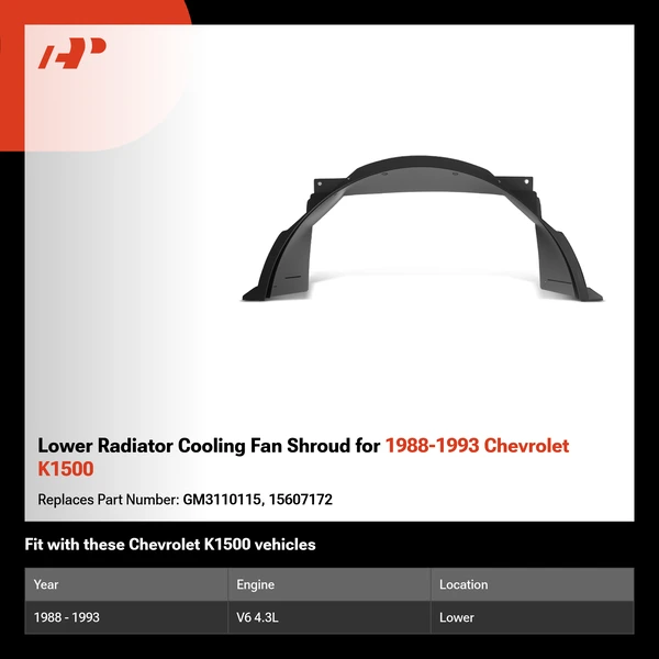 Lower Radiator Cooling Fan Shroud for 1988-1993 Chevrolet K1500