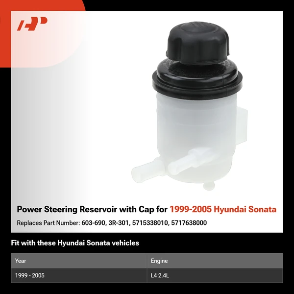 Power Steering Reservoir with Cap for 1999-2005 Hyundai Sonata