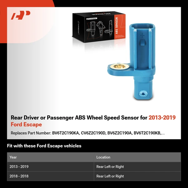 Rear Driver or Passenger ABS Wheel Speed Sensor for 2013-2019 Ford Escape