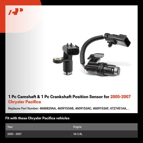 1 Pc Camshaft & 1 Pc Crankshaft Position Sensor for 2005-2007 Chrysler Pacifica