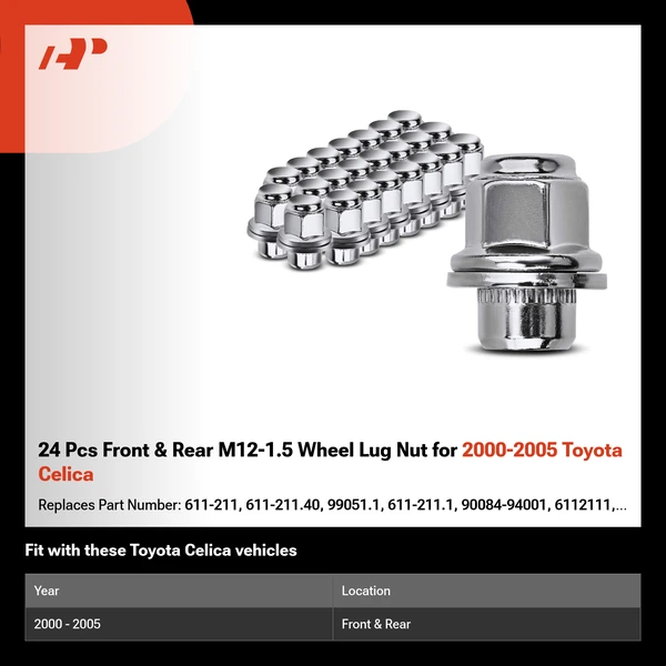 24 Pcs Front & Rear M12-1.5 Wheel Lug Nut for 2000-2005 Toyota Celica