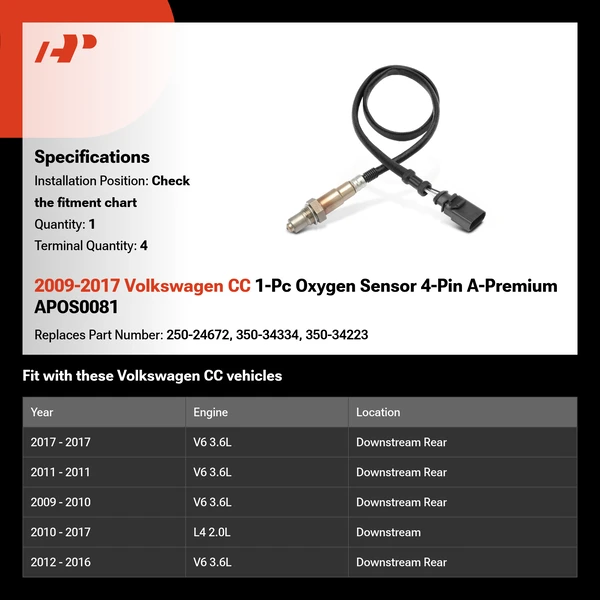 2009-2017 Volkswagen CC 1-Pc Oxygen Sensor 4-Pin A-Premium APOS0081