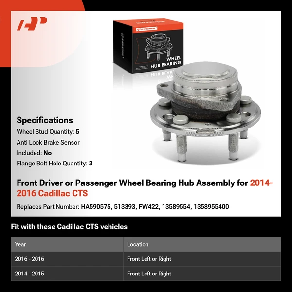 Front Driver or Passenger Wheel Bearing Hub Assembly for 2014-2016 Cadillac CTS
