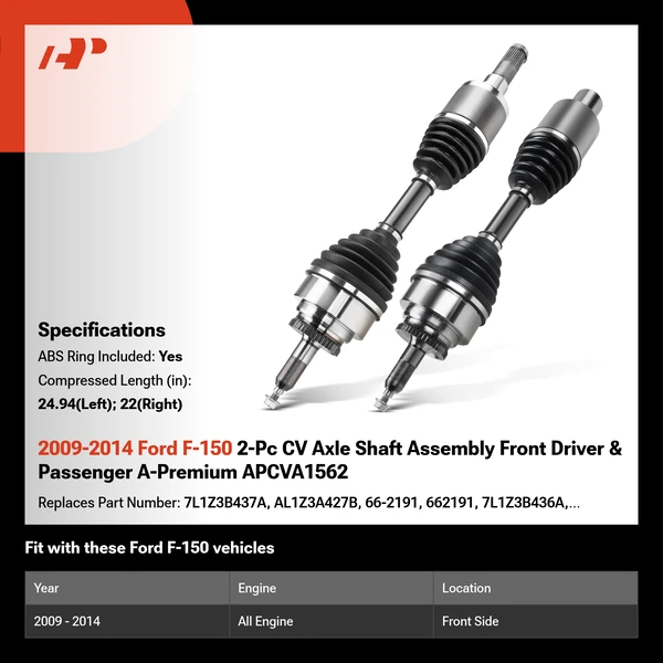2009-2014 Ford F-150 2-Pc CV Axle Shaft Assembly Front Driver & Passenger A-Premium APCVA1562