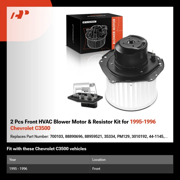 2 Pcs Front HVAC Blower Motor & Resistor Kit for 1995-1996 Chevrolet C3500