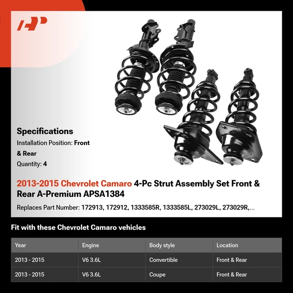 2013-2015 Chevrolet Camaro 4-Pc Strut Assembly Set Front & Rear A-Premium APSA1384