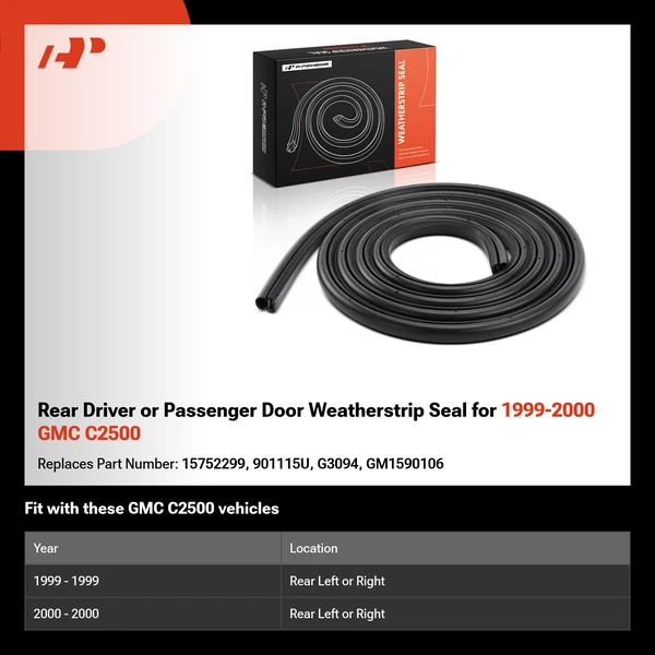 Rear Driver or Passenger Door Weatherstrip Seal for 1999-2000 GMC C2500