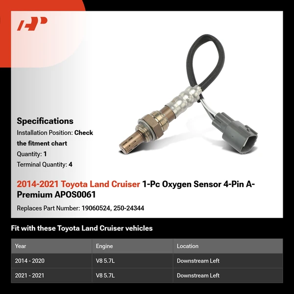 2014-2021 Toyota Land Cruiser 1-Pc Oxygen Sensor 4-Pin A-Premium APOS0061