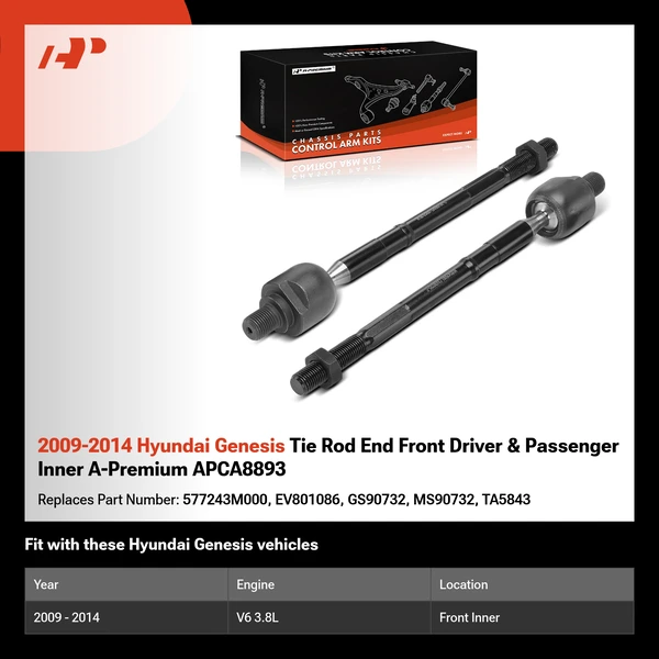 2009-2014 Hyundai Genesis Tie Rod End Front Driver & Passenger Inner A-Premium APCA8893