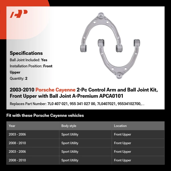 2003-2010 Porsche Cayenne 2-Pc Control Arm and Ball Joint Kit, Front Upper with Ball Joint A-Premium APCA0101
