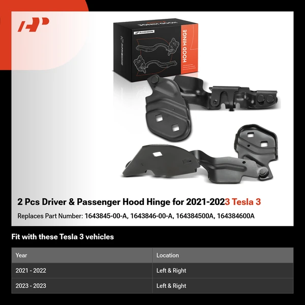 2 Pcs Driver & Passenger Hood Hinge for 2021-2023 Tesla 3