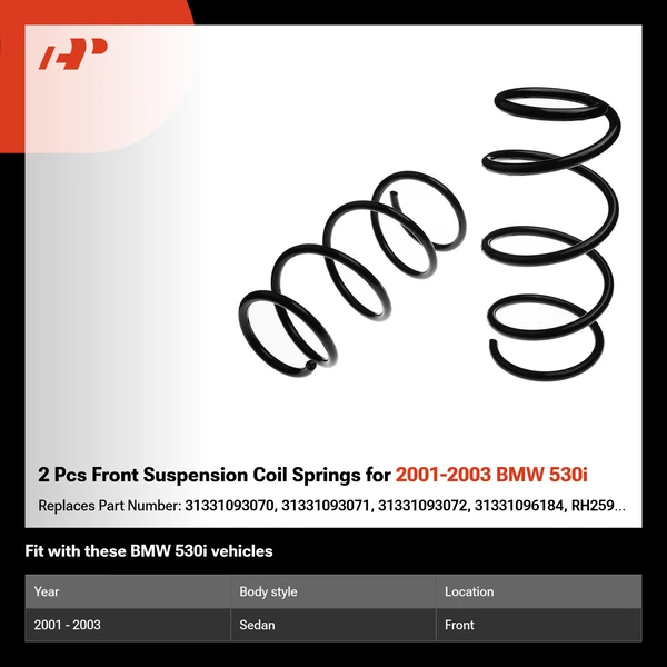 2 Pcs Front Suspension Coil Springs for 2001-2003 BMW 530i