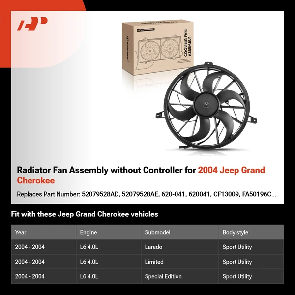 Radiator Fan Assembly without Controller for 2004 Jeep Grand Cherokee