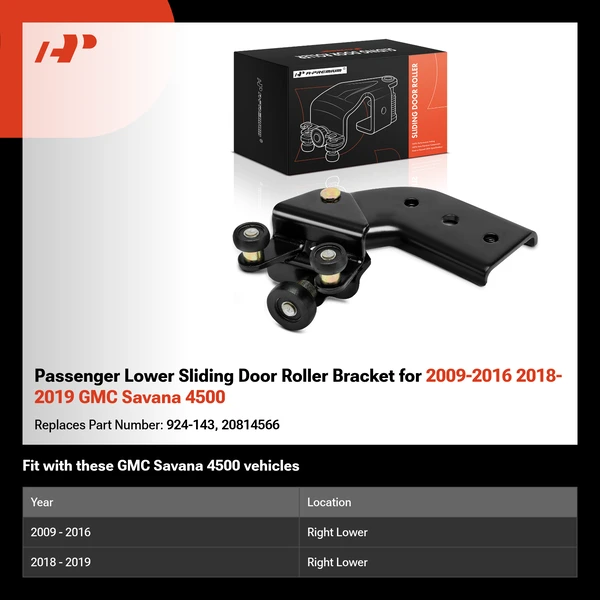 Passenger Lower Sliding Door Roller Bracket for 2009-2016 2018-2019 GMC Savana 4500
