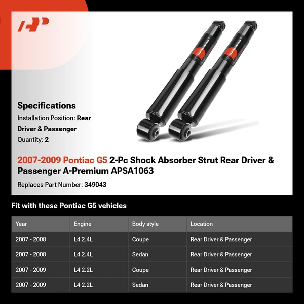 2007-2009 Pontiac G5 2-Pc Shock Absorber Strut Rear Driver & Passenger A-Premium APSA1063