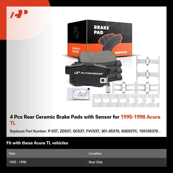 4 Pcs Rear Ceramic Brake Pads with Sensor for 1995-1998 Acura TL