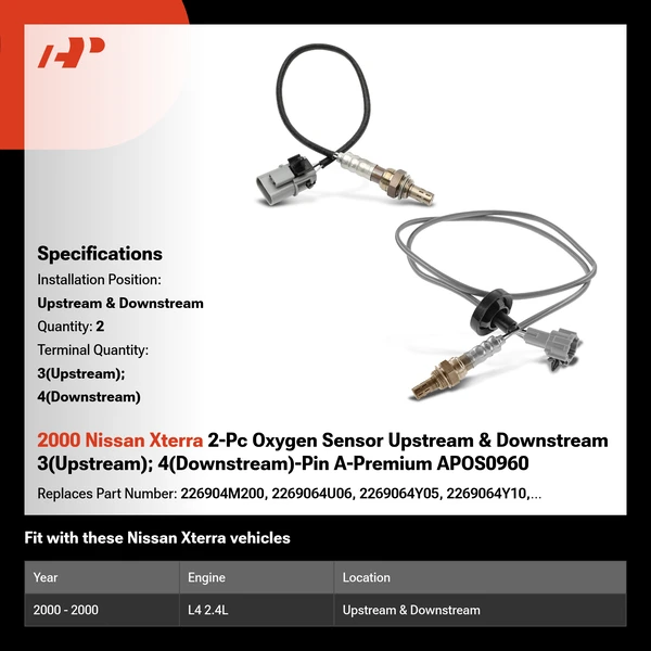 2000 Nissan Xterra 2-Pc Oxygen Sensor Upstream & Downstream 3(Upstream); 4(Downstream)-Pin A-Premium APOS0960