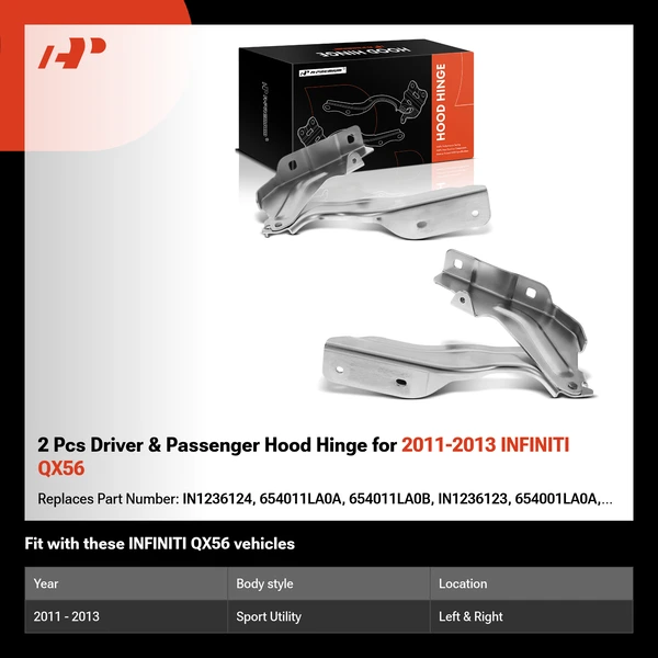 2 Pcs Driver & Passenger Hood Hinge for 2011-2013 INFINITI QX56