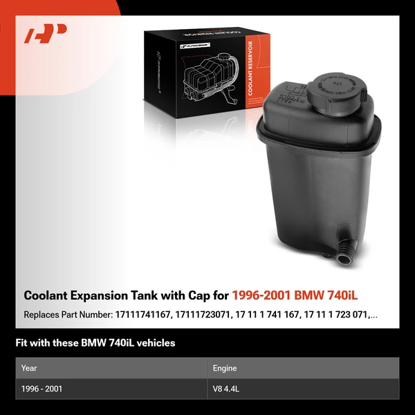 Coolant Expansion Tank with Cap for 1996-2001 BMW 740iL