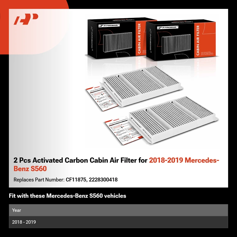 2 Pcs Activated Carbon Cabin Air Filter for 2018-2019 Mercedes-Benz S560