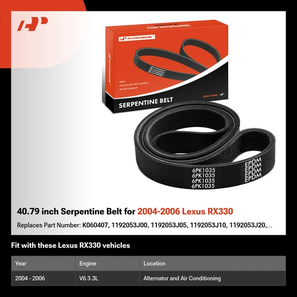 40.79 inch Serpentine Belt for 2004-2006 Lexus RX330