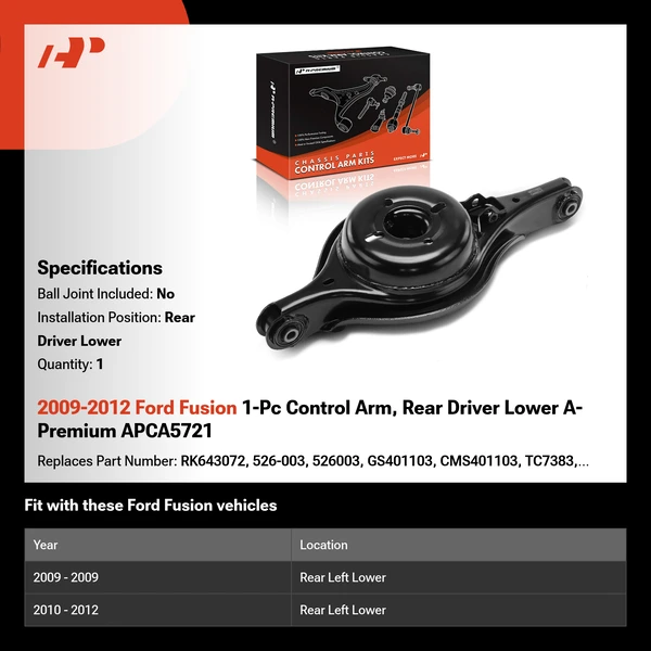 2009-2012 Ford Fusion 1-Pc Control Arm, Rear Driver Lower A-Premium APCA5721