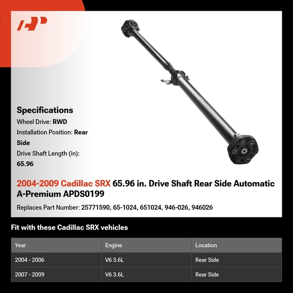 2004-2009 Cadillac SRX 65.96 in. Drive Shaft Rear Side Automatic A-Premium APDS0199