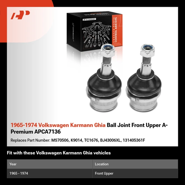 1965-1974 Volkswagen Karmann Ghia Ball Joint Front Upper A-Premium APCA7136