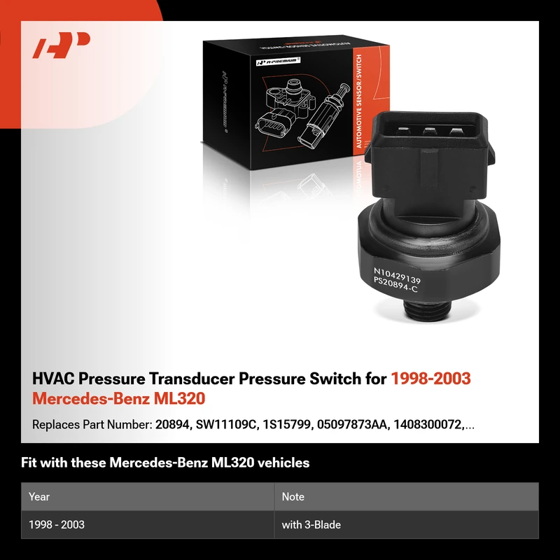 HVAC Pressure Transducer Pressure Switch for 1998-2003 Mercedes-Benz ML320