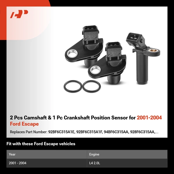 2 Pcs Camshaft & 1 Pc Crankshaft Position Sensor for 2001-2004 Ford Escape