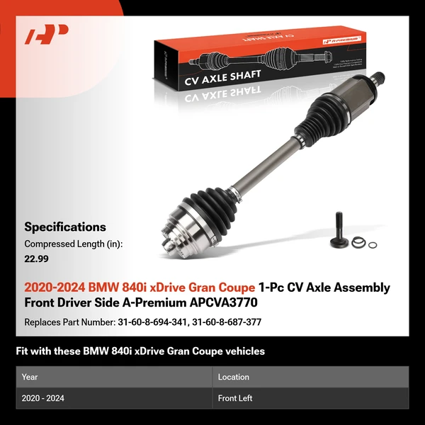 2020-2024 BMW 840i xDrive Gran Coupe 1-Pc CV Axle Assembly Front Driver Side A-Premium APCVA3770