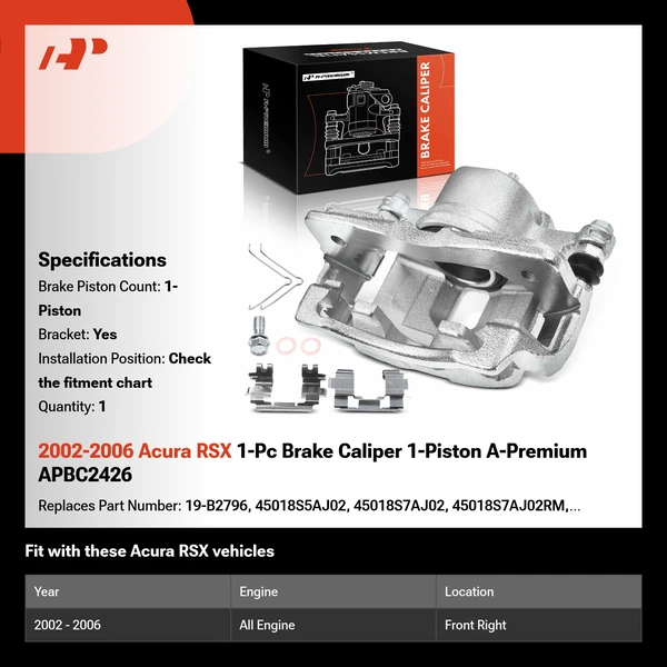 2002-2006 Acura RSX 1-Pc Brake Caliper 1-Piston A-Premium APBC2426