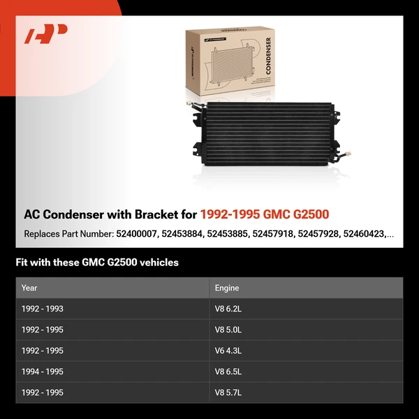AC Condenser with Bracket for 1992-1995 GMC G2500