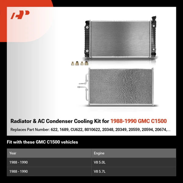 Radiator & AC Condenser Cooling Kit for 1988-1990 GMC C1500