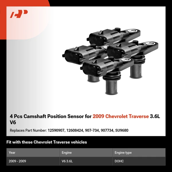 4 Pcs Camshaft Position Sensor for 2009 Chevrolet Traverse 3.6L V6