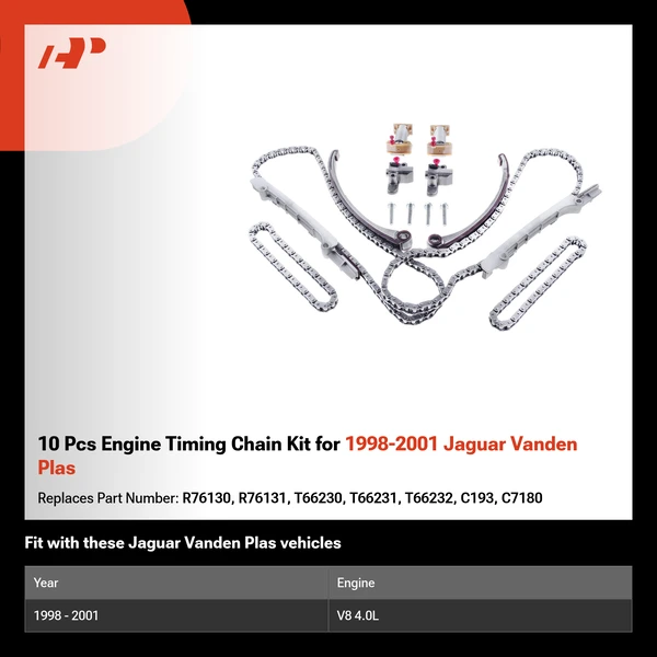 10 Pcs Engine Timing Chain Kit for 1998-2001 Jaguar Vanden Plas