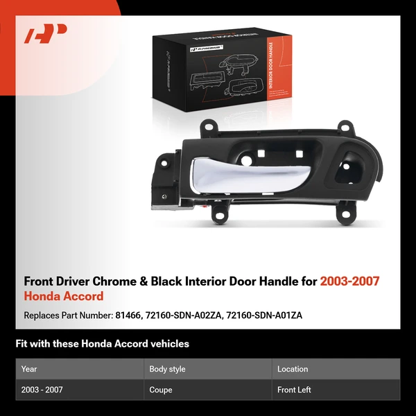 Front Driver Chrome & Black Interior Door Handle for 2003-2007 Honda Accord