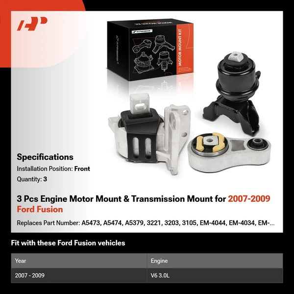 3 Pcs Engine Motor Mount & Transmission Mount for 2007-2009 Ford Fusion