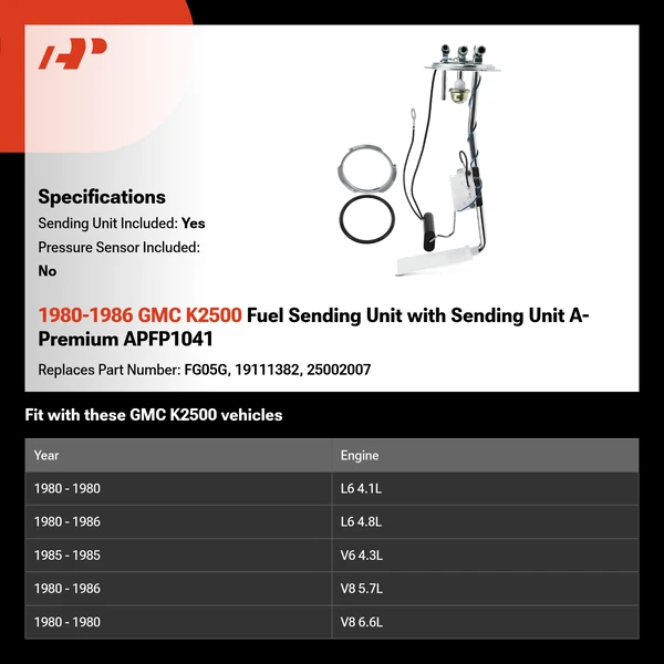 1980-1986 GMC K2500 Fuel Sending Unit with Sending Unit A-Premium APFP1041