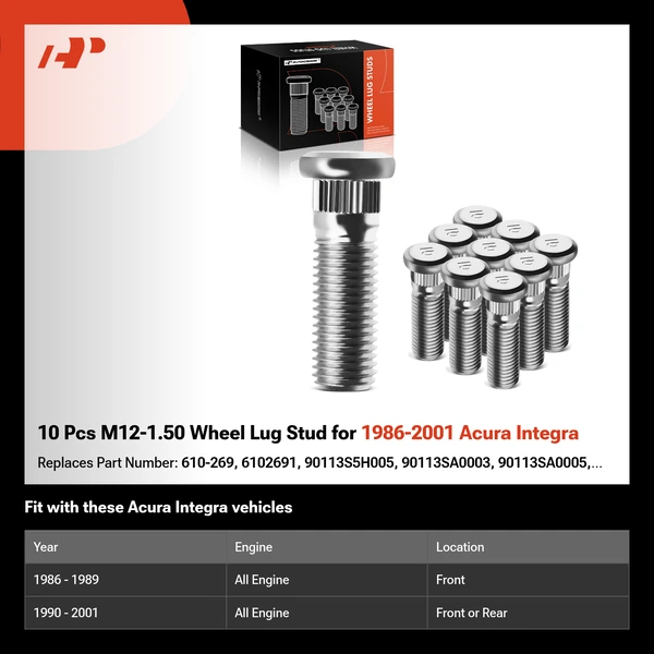 10 Pcs M12-1.50 Wheel Lug Stud for 1986-2001 Acura Integra